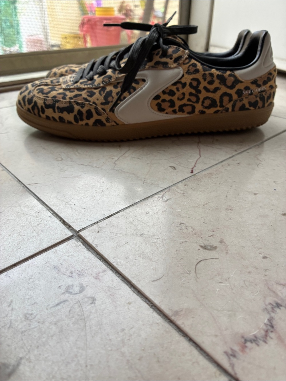 Skechers- Leopard Print Black & Tan Women’s Sneakers - Picture 4 of 5